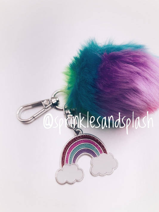 Rainbow Puff w/ Rainbow Charm Keychain