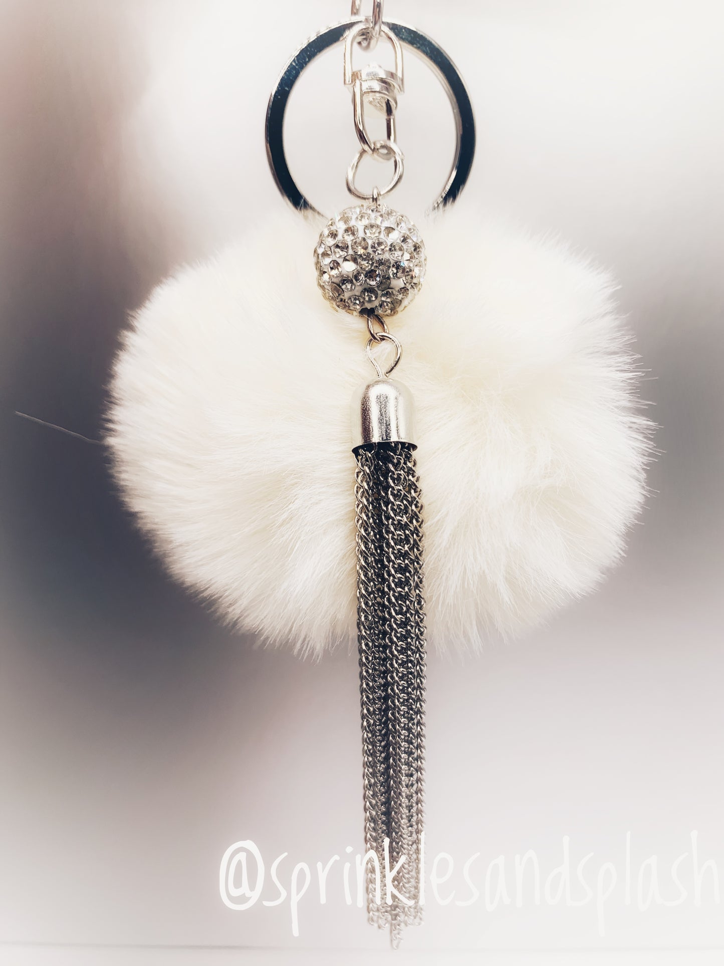 Silver Tassel w/ White Pom Pom Keychain