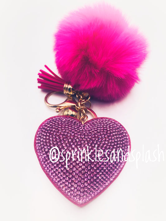 Pink Dazzled Heart w/ Pink Puff Keychain