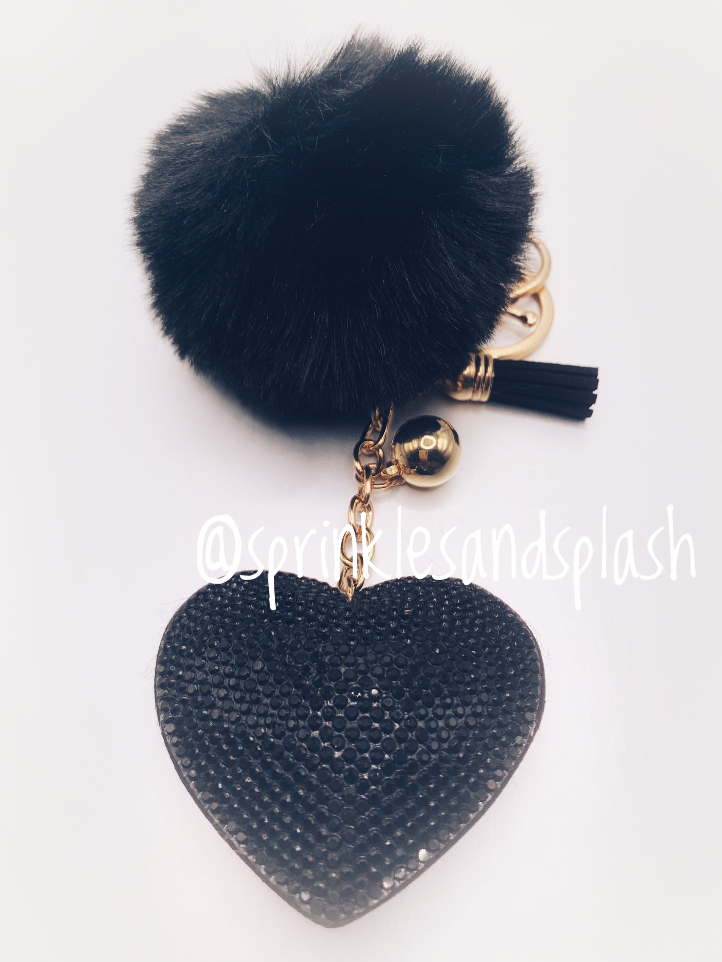 Black Dazzled Heart w/ Black Puff Keychain