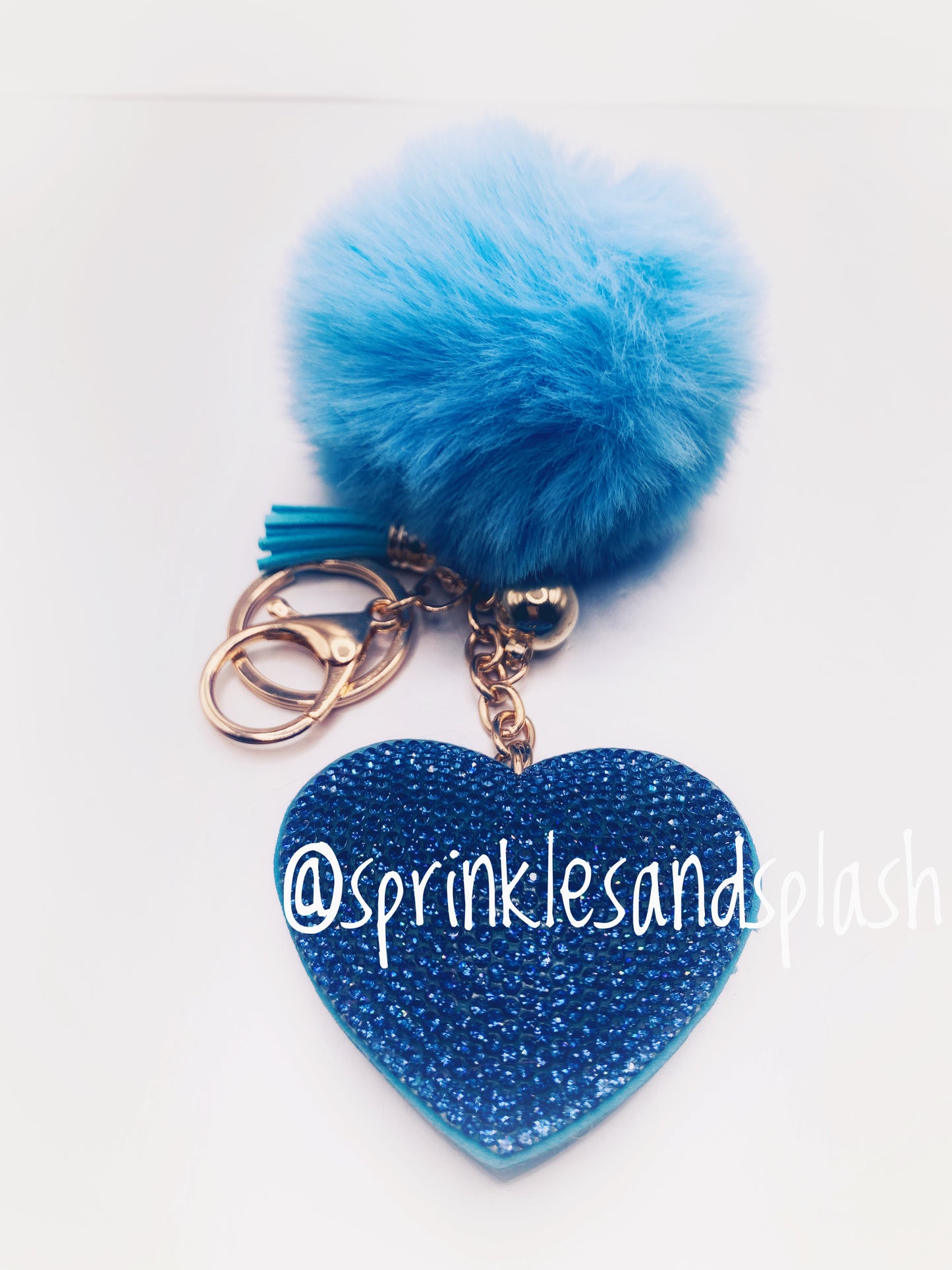 Blue Dazzled Heart w/ Blue Puff Keychain