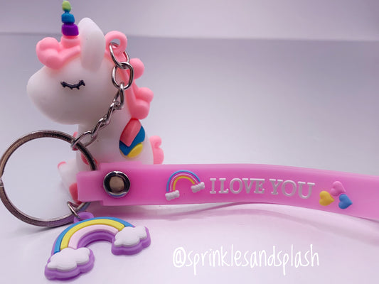 White Unicorn Charm Keychain — I Love You