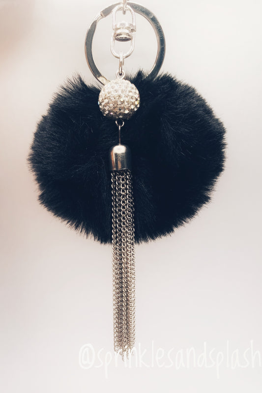 Silver Tassel w/ Black Pom Pom Keychain